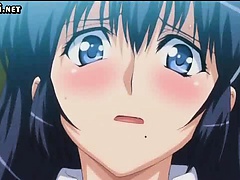 Busty anime teenie gets wet