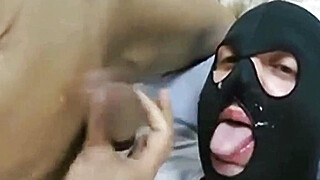 masked faggot suck, getting fucked and get the cum on mouth