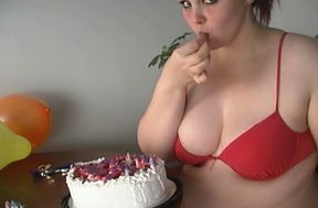 Young big ass BBW fattie smears cheery pie all over her fat body