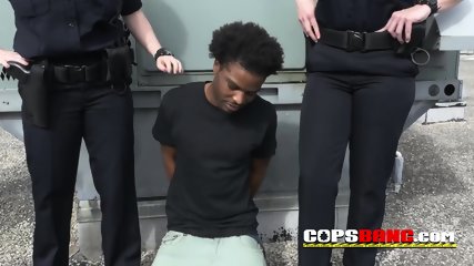 Piece of garbage human is arrested by perverted milf cops