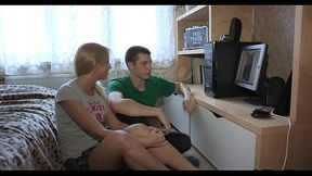 Pretty brunette girl rides up fat dick