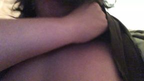 Stroking my breasts in the toilet and nipples