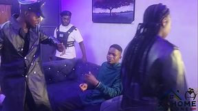 Mafia boss in black leather Jacket humiliated Hustlerporn wife and fuck her in the bedroom