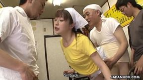 Tokyo nympho Asuka takes on four cocks, flooded with creamy semen in the city streets.