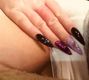 Spreading my pussy with my long sparkly acrylic nails