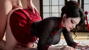 horny asian girl deepthroats thick cock to the balls [ai]