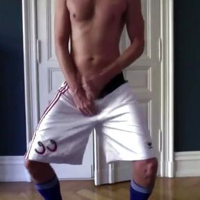 Gay athlete jerks off in Dazzle adidas shorts until he cums