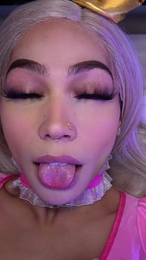 Black Trans Beauty Mirage Desire in Princess Peach Cosplay Cums on Herself