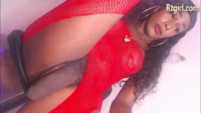 red lingerie colombian black shemale with tattoos strokes her big black cock on webcam