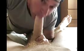 Straight huge cock guy returns for a second blowjob