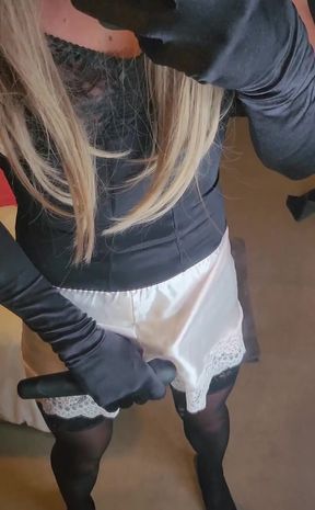 Baby Pink Satin French Knickers and Black Lingerie