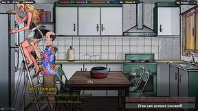 The landlord looks up Jenny'_s skirt as she dusts the refrigerator.