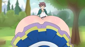 Aqua's Short Skirt Seduces Kazuma for Hot MILF Anime Action & Cum Inside