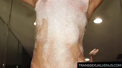 Sexy ladyboy spreads gay cheeks with her massive cock