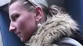 Blonde babe with small tits gets slammed in car