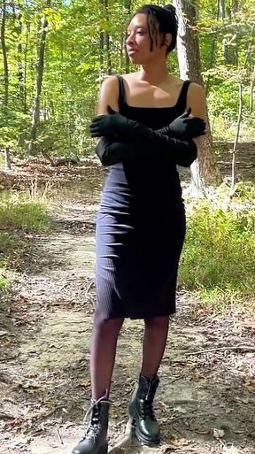 Step-mommy Wears Long Black Gloves in the Park