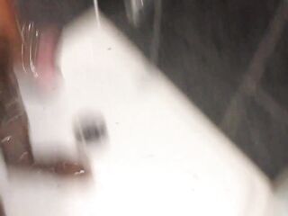 Wanking my big black schlong in the shower