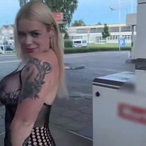 Devil-Sophie: Outdoor Fuck at the gas pump - great creampie