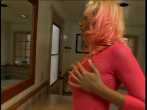 Group of dudes gets BJs and facializes dirty slut in pink lingerie