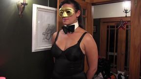 Kinky babes in costume use toys to please each other on the floor
