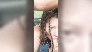 Freckled braided pawg offer daddy road bj and gets interrupted by sext from her boy sex toy