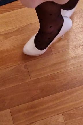Sexy Trio of High Heels, I Secretly Walk in Their Pantyhose and Play with the Heels