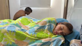 I share a hotel room with my horny stepmom and we end up having a hard fuck.