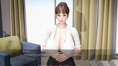 Squeezed hentai teen lost to her big tits in filth
