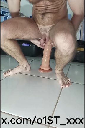 Again in Red Underwear Riding on My Big Dildos