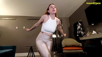 Misty Rein peeing tight shiny spandex lycra pants