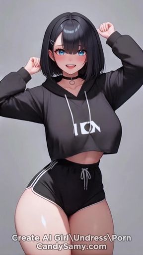 Sexy anime girl in black and white lingerie