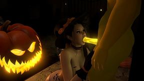 Sexy Witch Fucks the Pumpkin King on Halloween