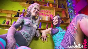 2 tattoo lesbians anal play with big toys in there assholes - ATM, gapes, real orgasm