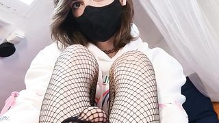 Trans Doll Gives You a FEET WANK in Her Torn Fishnets