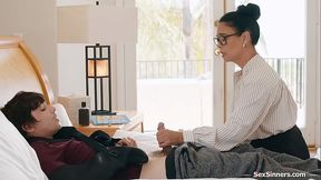 Asian MILF teacher gives deepthroat blowjob to young student