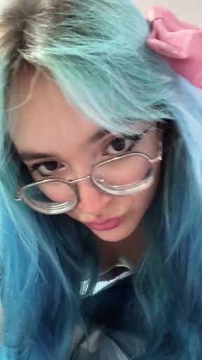 Blue hair girl in glasses