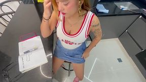 Teaching Latina GF to take a big cock - deep anal & facial