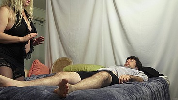Stepmom gives stepson the wrong and helps him cum