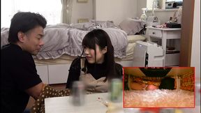 Japanese girl's boyfriend watches friend give her a raw blowjob and nail her tits