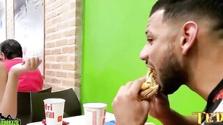 The new bimbos shows off her hooters and snatch while having a snack at McDonalds - Official Inked Angel - Vinny Kabuloso