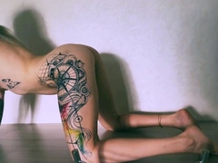 Horny Tattooed Blonde Babe Masturbates After Work
