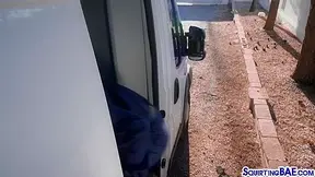 Squirting wild Darling love fucking in 3way outdoor on car