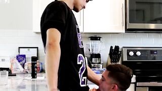 Handsome twink bend over the kitchen counter for anal fuck