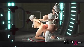 3d busty dickgirl ass-fucked by college sluts in sci-fi scene