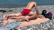 Hot guys fucking hard on a public beach