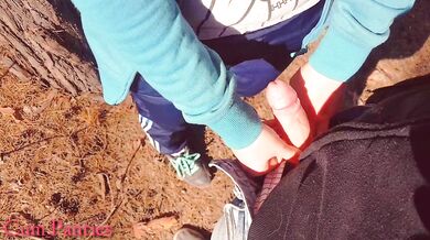 Russian MILF creampies her panties in the public forest