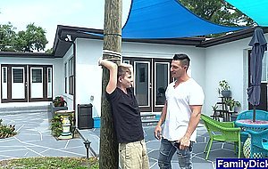 Hunk uncle finds twink tied to a pole and fucks him raw