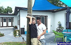 Hunk uncle finds twink tied to a pole and fucks him raw