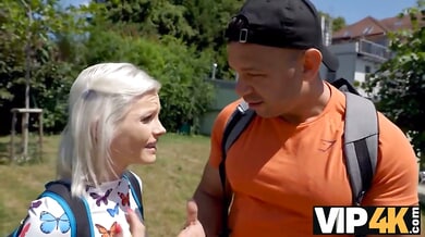 Small-titted pierced blonde takes on two men while her girlfriend watches