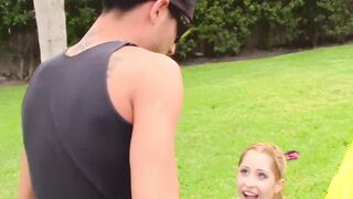 Extra petite Goldie having a garden fuck